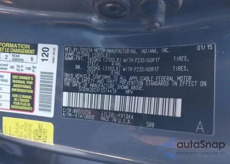 2015 Toyota Sienna Xle 8 Passenger from USA, damaged, VIN 5TDYK3DCXFS574419